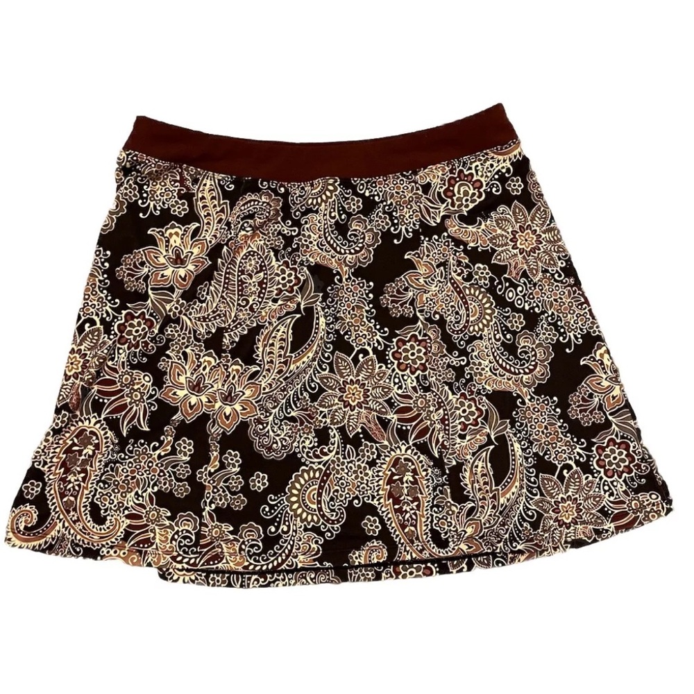 Prana Skirt Breathable  A-Line Floral Burgundy Grey Size L EUC